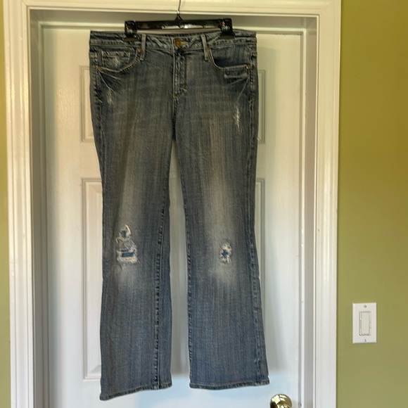 Vigoss Amethyst Collection The Jolie Bootcut Ripped Patched medium wash 13/14 - Picture 1 of 7